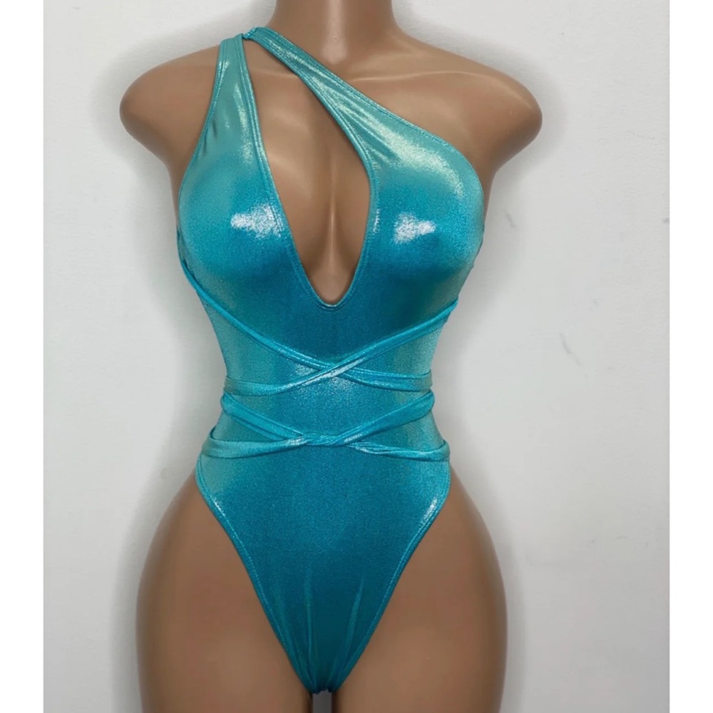 Shimmering Blue One-Shoulder Swimsuit